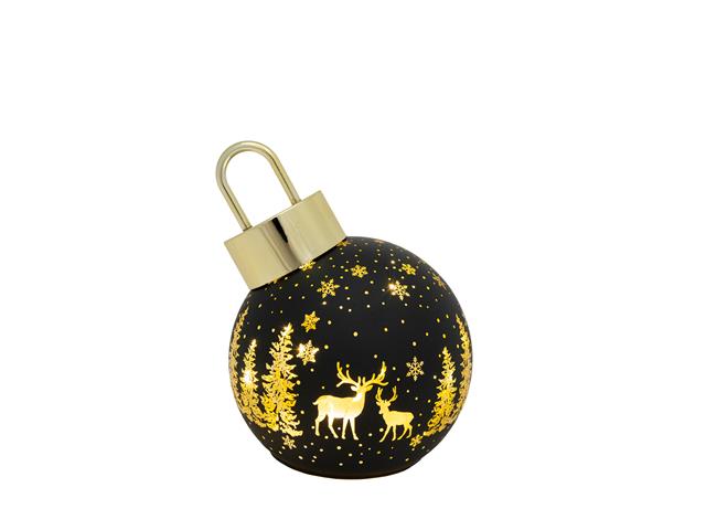 5.5" LED LEANING GLASS BALL ORNAMENT (REINDEER FOREST - BLACK)